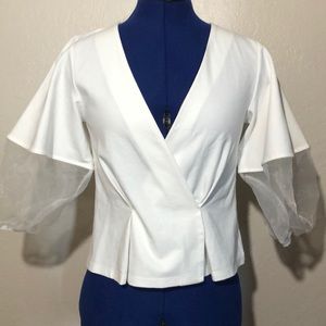 Puff sleeve, plunge neck, white blouse